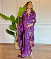 Purple Kurta Set with Bandhani Print