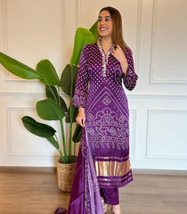 Purple Kurta Set with Bandhani Print