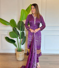 Purple Kurta Set with Bandhani Print