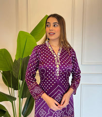 Purple Kurta Set with Bandhani Print