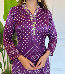 Purple Kurta Set with Bandhani Print