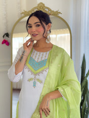 White Kurta Set with Lime Dupatta
