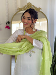 White Kurta Set with Lime Dupatta