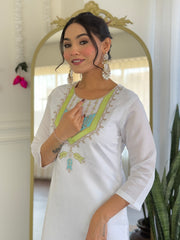 White Kurta Set with Lime Dupatta