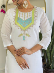White Kurta Set with Lime Dupatta