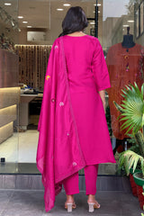 Fuchsia Pink Embroidered Kurta Set