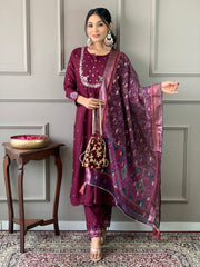 Rani Pink Silk Kurta Set with Banarasi Dupatta