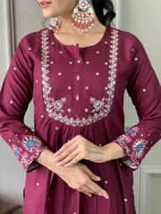 Rani Pink Silk Kurta Set with Banarasi Dupatta