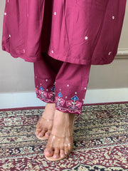 Rani Pink Silk Kurta Set with Banarasi Dupatta