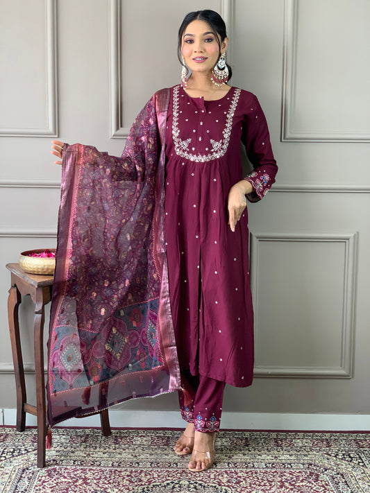 Rani Pink Silk Kurta Set with Banarasi Dupatta