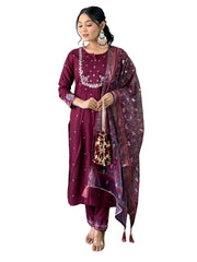 Rani Pink Silk Kurta Set with Banarasi Dupatta