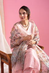 Dusty Rose Kurta Set with Floral Print Dupatta