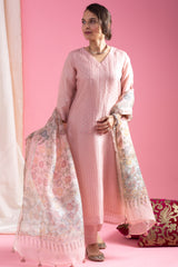 Dusty Rose Kurta Set with Floral Print Dupatta