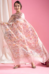 Dusty Rose Kurta Set with Floral Print Dupatta