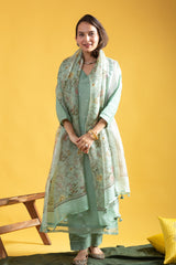 Dusty Rose Kurta Set with Floral Print Dupatta