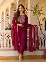 Dusty Rose Kurta Set with Floral Print Dupatta