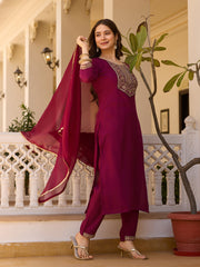 Dusty Rose Kurta Set with Floral Print Dupatta