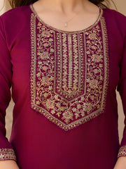 Dusty Rose Kurta Set with Floral Print Dupatta