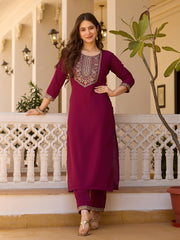 Dusty Rose Kurta Set with Floral Print Dupatta
