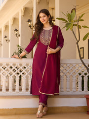 Dusty Rose Kurta Set with Floral Print Dupatta
