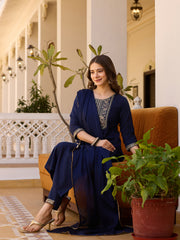 Dusty Rose Kurta Set with Floral Print Dupatta