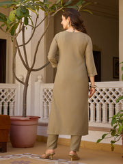 Dusty Rose Kurta Set with Floral Print Dupatta