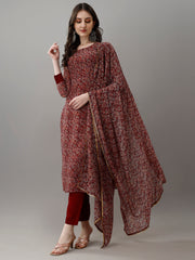 Dusty Rose Kurta Set with Floral Print Dupatta
