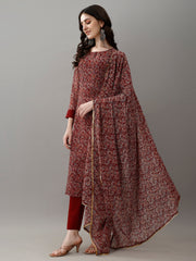 Dusty Rose Kurta Set with Floral Print Dupatta