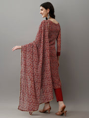 Dusty Rose Kurta Set with Floral Print Dupatta