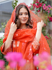 Dusty Rose Kurta Set with Floral Print Dupatta