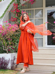 Dusty Rose Kurta Set with Floral Print Dupatta