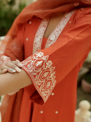 Dusty Rose Kurta Set with Floral Print Dupatta