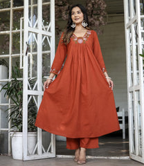 Purple Anarkali Kurta Set with Floral Embroidery