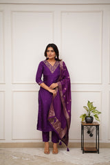 Royal Purple Silk Kurta Set with Banarasi Dupatta