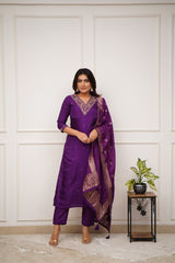 Royal Purple Silk Kurta Set with Banarasi Dupatta