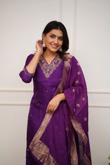 Royal Purple Silk Kurta Set with Banarasi Dupatta