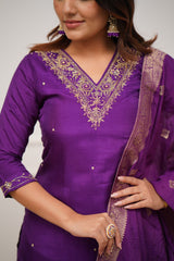 Royal Purple Silk Kurta Set with Banarasi Dupatta
