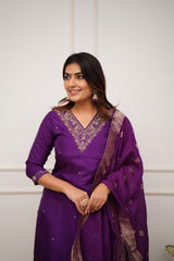 Royal Purple Silk Kurta Set with Banarasi Dupatta