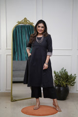 Black Solid Kurta Set with Palazzo Pants