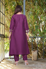 Purple Anarkali Kurta Set with Floral Embroidery