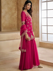 Rani Pink Kurta Set with Heavy Golden Embroidery