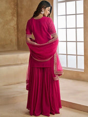Rani Pink Kurta Set with Heavy Golden Embroidery