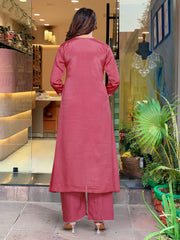 Wine Pink Embroidered Kurta Set with Dupatta