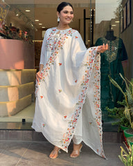 White Embroidered Kurta Set with Dupatta