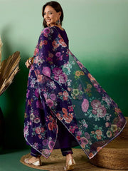 Purple Anarkali Kurta Set with Floral Dupatta