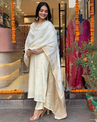 Rani pink silk kurta set with banarasi dupatta