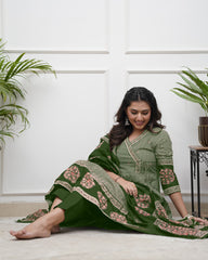 Black & Beige Printed Anarkali Set with Dupatta