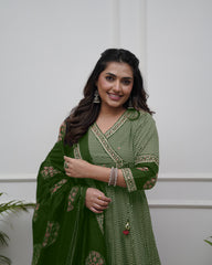 Black & Beige Printed Anarkali Set with Dupatta