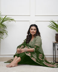 Black & Beige Printed Anarkali Set with Dupatta