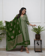 Black & Beige Printed Anarkali Set with Dupatta